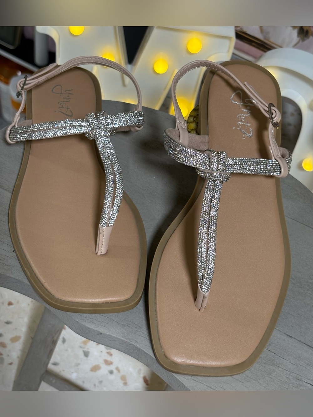 Y-Not Glisten Strappy Sandals with Rhinestones and a Wide Fit, Size 6.5 M